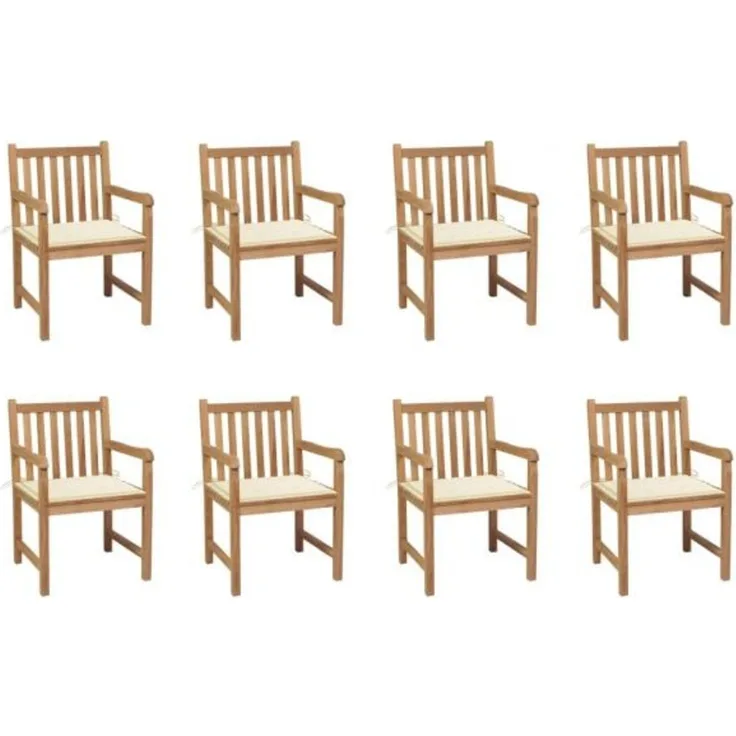 vidaXL Gartenstühle 8 Stk. mit Creme Kissen Massivholz Teak 3073060