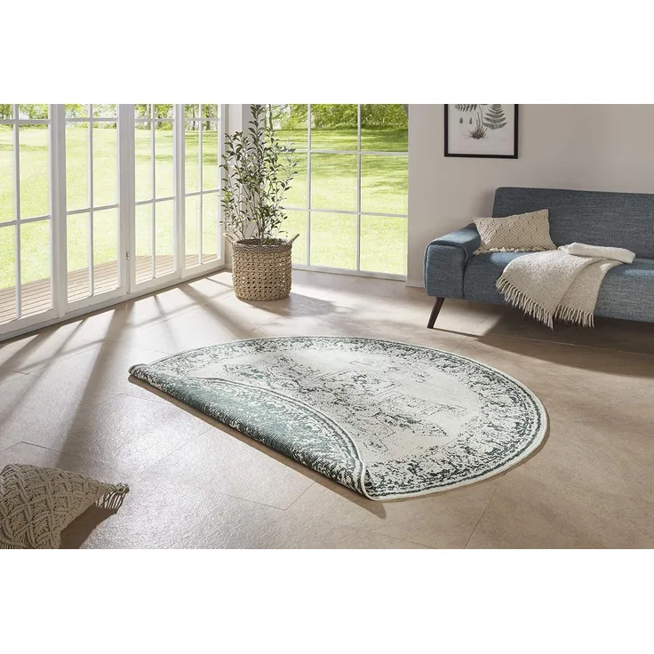 In- & Outdoor Wendeteppich Borbon - grün creme - 140 cm Durchmesser