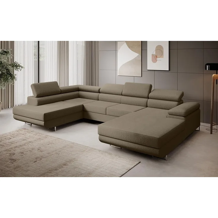 Ecksofa MARGO U- Form, moderne Couch mit Schlaffunktion, verstellbare Kopfstützen, zwei Bettkästen, große Polstercouch – Vogue 10, 72 x 203 x 347 cm