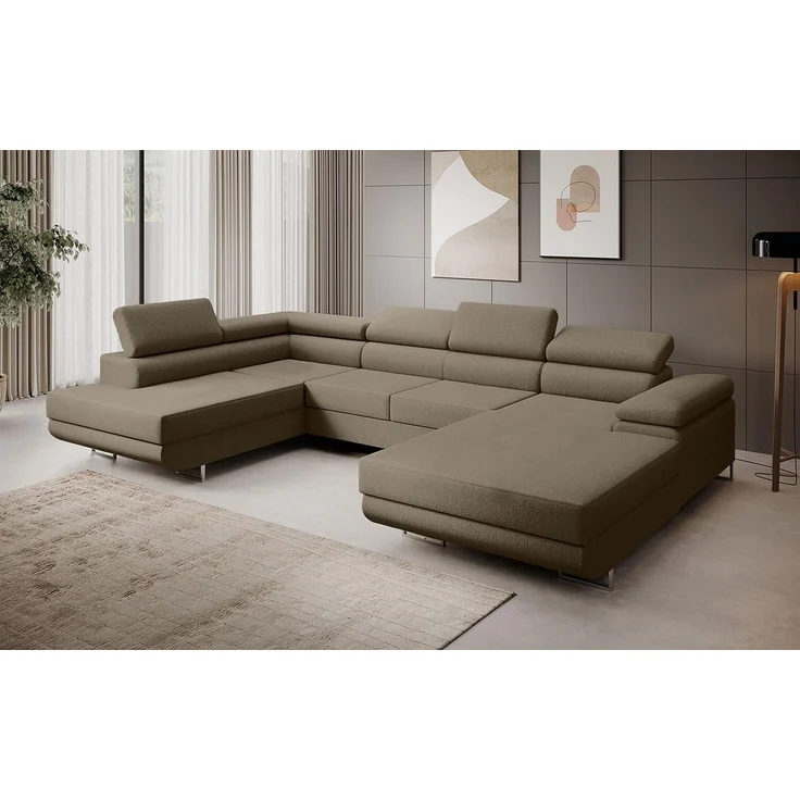 Ecksofa MARGO U- Form, moderne Couch mit Schlaffunktion, verstellbare Kopfstützen, zwei Bettkästen, große Polstercouch – Vogue 10, 72 x 203 x 347 cm – Bild 1