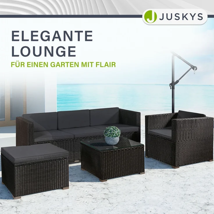 Juskys 'Punta Cana' Lounge, Polyrattan , Schwarz | Dunkelgrau, L – Bild 3
