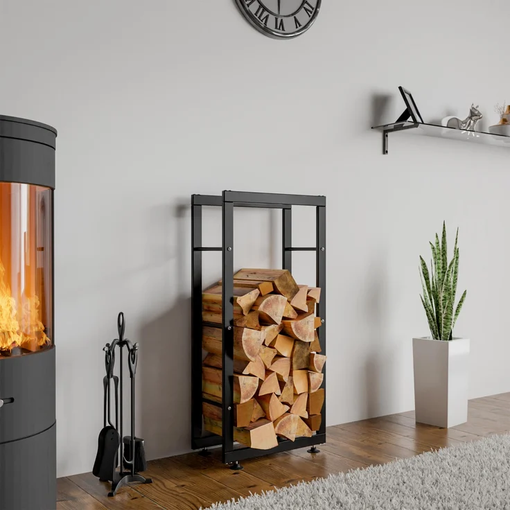 DELUKE® Kaminholzregal innen Metall SATLO - für Feuerholz Brennholzregal innen Kaminholzständer Kaminholzhalter Feuerholzregal InnenSchwarz, 25x40x100cm – Bild 3
