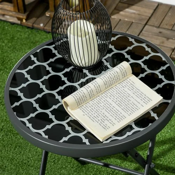 Outsunny Gartentisch Beistelltisch klappbar Klapptisch Outdoor aus gehärtetem Glas (für Garten Terrasse, 1-St, Campingtisch), Schwarz 45 x 45 x 50 cm – Bild 9