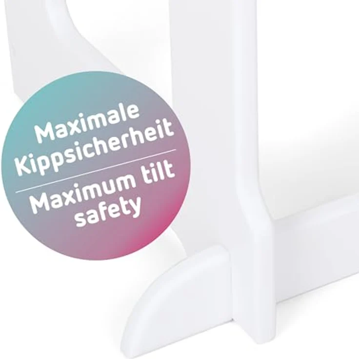 babybay Lernturm Littlefoot, maximale Kippsicherheit durch massives Buchenholz, Förderung der Motorik, dreifach höhenverstellbar, ergonomischer Einstieg, Aussparung für Küchengriffe, weiß lackiert – Bild 12