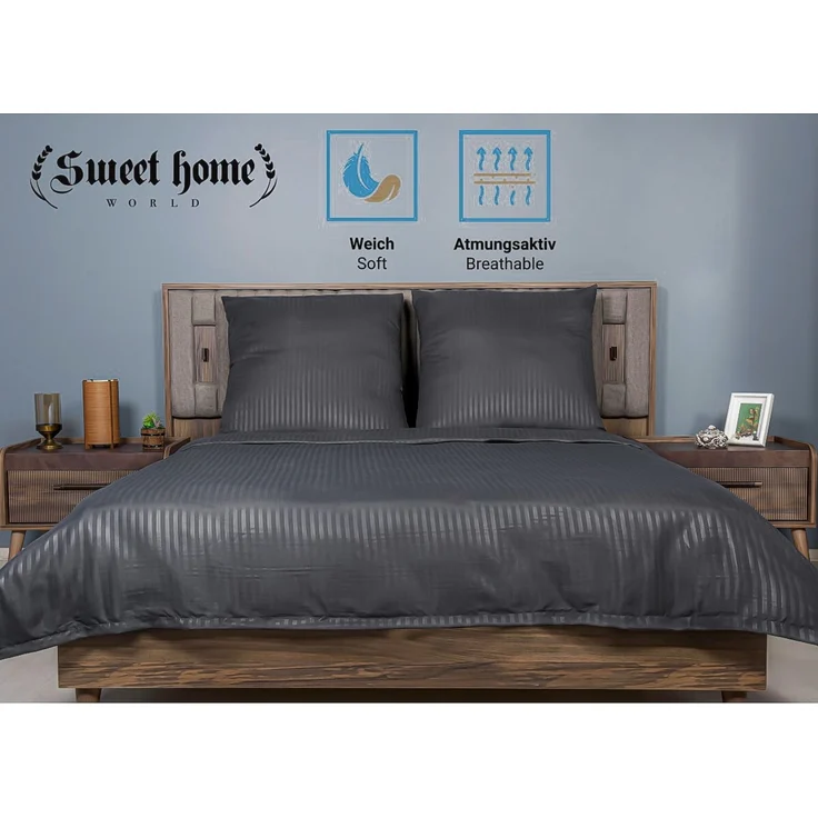 Deluxe Bettwäsche aus Mikrofaser - 200 x 200 cm mit (2x) 40 x 80 cm Kissenbezug - Anthrazit – Bild 2