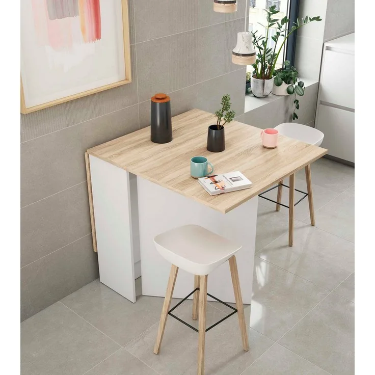 habeig Küchentisch Falttisch Küchentisch Klapptisch weiß Eiche 140x77cm, Länge variabel von 31 - 140 cm