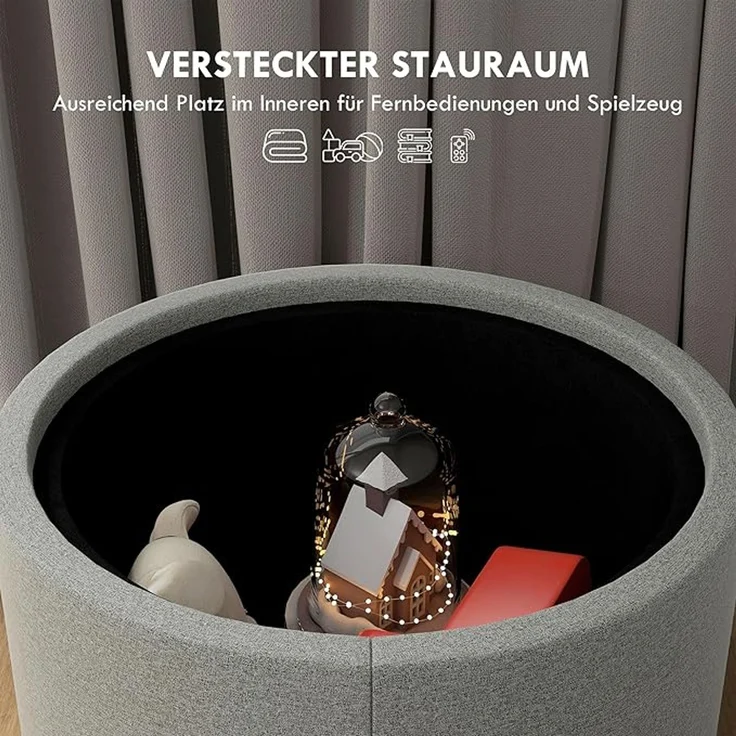 HOMCOM Sitzhocker mit Stauraum, Klappdeckel, Leinenoptik, Polsterhocker, Grau, 56 x 42 x 42 cm – Bild 4