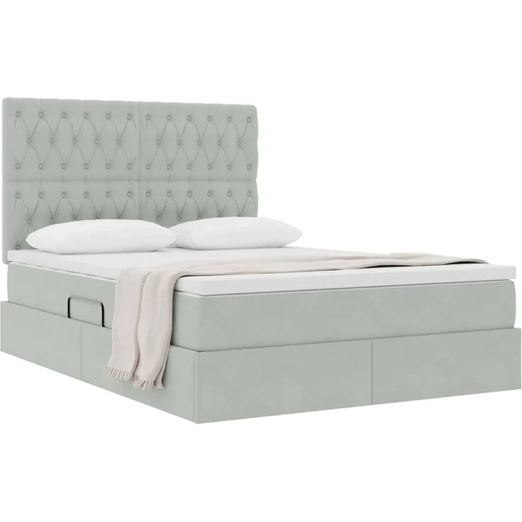 vidaXL Aufbewahrungsbett mit Matratze Hellgrau 140 x 200 cm Samt 3372093 – Bild 3