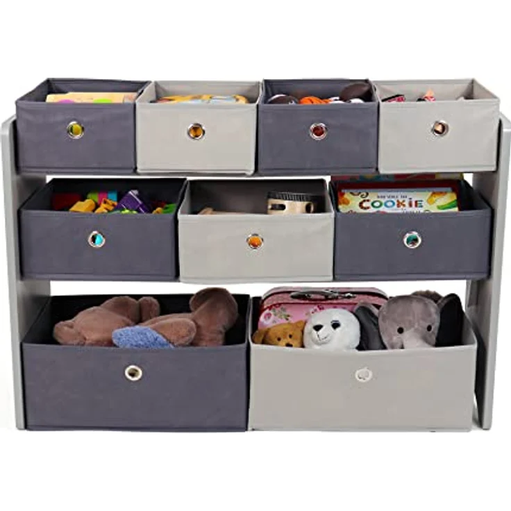 Humble Crew WO487 Kinderregal - Spielzeugregal-Organizer aus Holz mit 9 Stoffbehältern, Grau – Bild 2