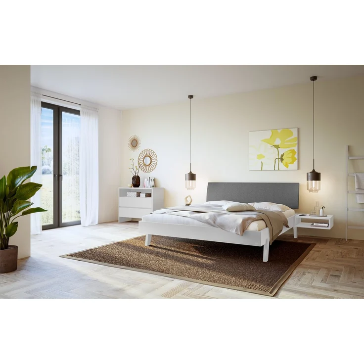 Hasena Polsterbett Lorenzo Weiß mit Stoffkopfteil Grau 180x200 cm, Komforthöhe 25 cm MDF weiss deckend – Bild 2