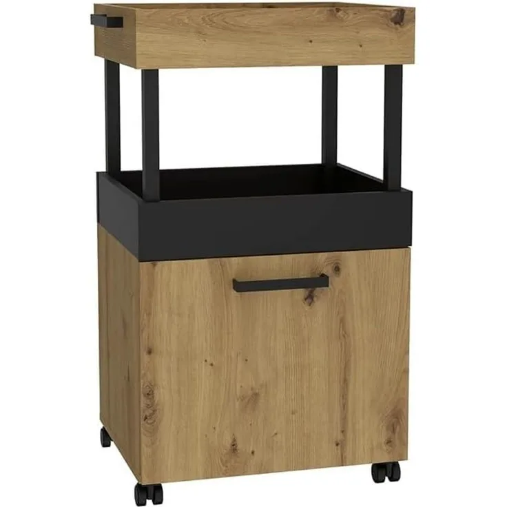 FORTE Home Bar Barschrank mit Rollen, Holzwerkstoff, Braun/Schwarz, 50,2 x 88,5 x 41 cm