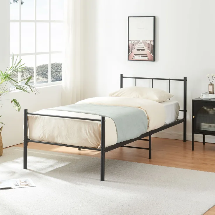 en.casa 'Laos' Metallbett mit Lattenrost, schwarz, 90x200 cm