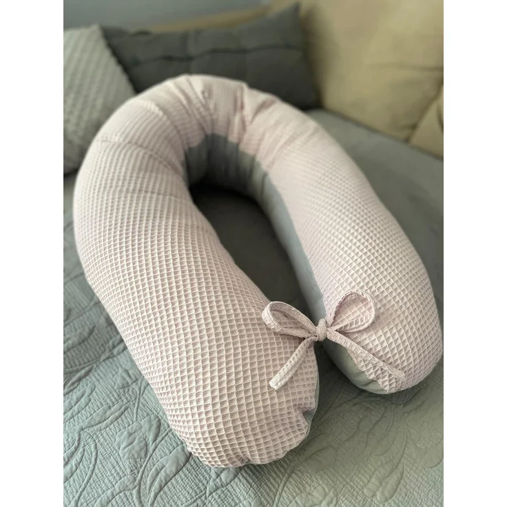 Loolay Stillkissen WAFFELPIQUE/ GLATT Schwangerschaftskissen Seitenschläferkissen Kissen, Baumwolle M/ L u. L/ XL Kissen + Waffelstoff BEZUG abnehmbar Reißverschluss, 170 und 190 cm Lagerungskissen Geschenk GRAU MINZE ROSA GELB, 100% Europäische PREMIU...