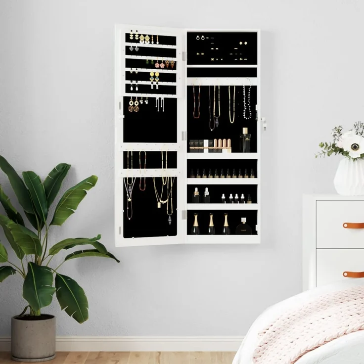 Schmuckschrank, Spiegelschrank mit Spiegel Wandmontage Weiß 37,5x10x106 cm – Bild 1