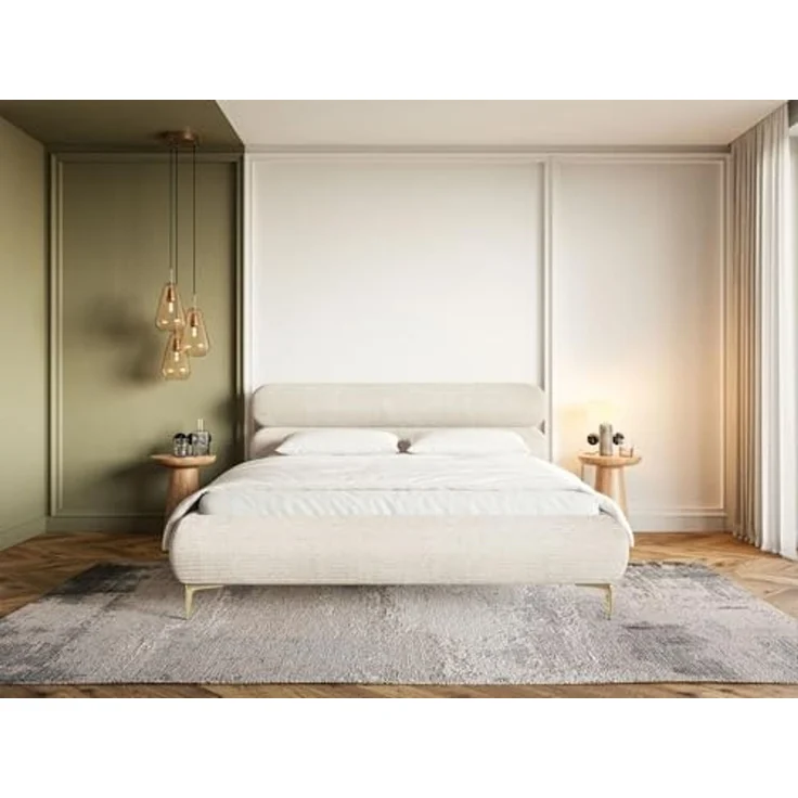 Selsey Polsterbett 180x200 cm Cord Hellbeige – Bett mit Stauraum und Bettkasten, gepolstertes Bett mit Lattenrost und Metallrahmen, Doppelbett Schlafzimmer mit goldfarbenen Füßen und Gasdruckfedern – Bild 2