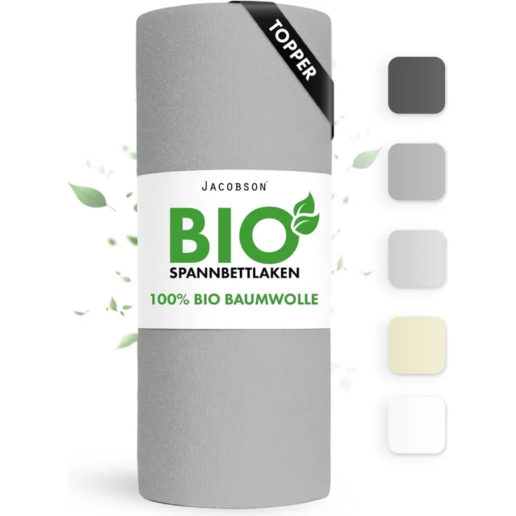 Jacobson Spannbettlaken BIO, Jersey Spannbetttuch, Bettlaken 160 g/m², 100% BIO-Baumwolle, Gummizug: rundum, GOTS zertifiziert