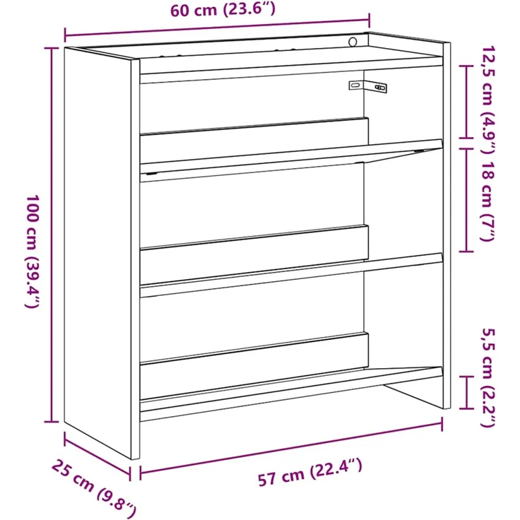 vidaXL Schuhregal Altholz-Optik 60x25x62 cm Holzwerkstoff 859894 – Bild 8