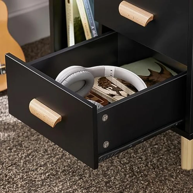 SoBuy Nachttisch FBT95-SCH, Beistelltisch mit 3 Schubladen, Schwarz, kompakte Maße und modernes Design – Bild 5