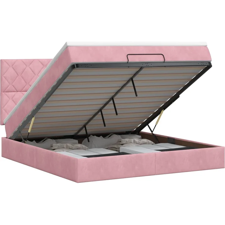 vidaXL Ottoman Bett mit Matratze mit Kopfteil Rosa 140 x 200 cm Samt 3457802 – Bild 2
