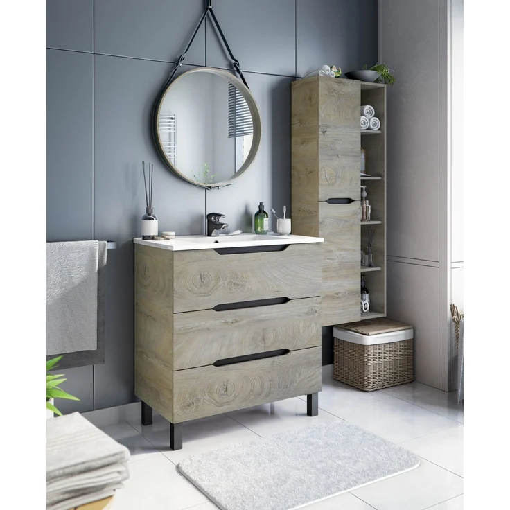 Waschtisch >LEA< in Alaska Eiche Dekor / Anthrazitgrau - 80x86x45 (BxHxT) – Bild 3