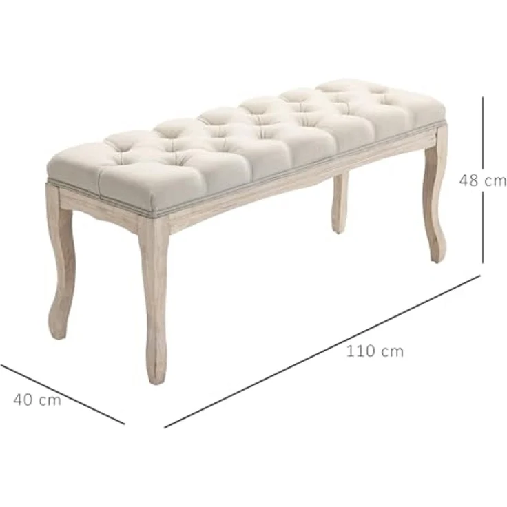 HOMCOM Sitzbank (Set, 1-St, Bettbank), Polsterbank Schuhbank Vintage Gummiholz Leinen Beige – Bild 3