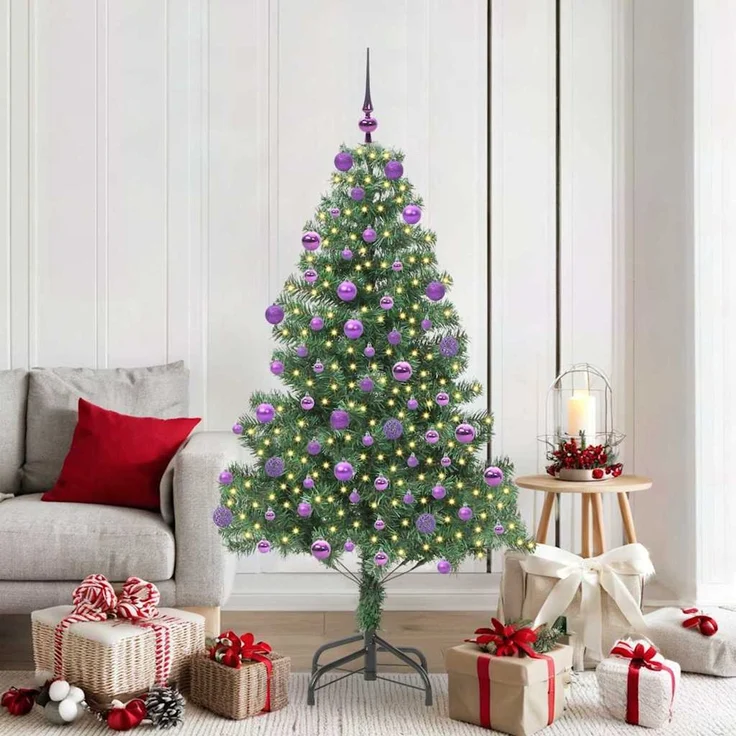 vidaXL Weihnachtsbaum mit LED-Beleuchtung Grün 180 cm PVC und Stahl 3396386 – Bild 1
