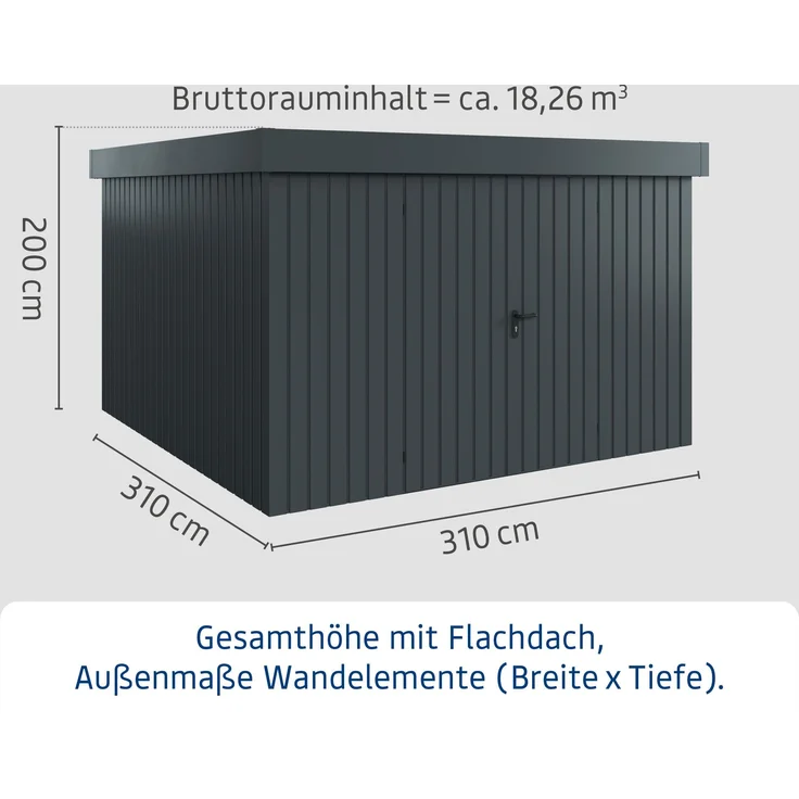 Hörmann Ecostar Metall-Gerätehaus "Euroline Trend" mit Flachdach EFD 14, anthrazitgrau, 310 x 310 cm,2-flüglige Tür – Bild 3