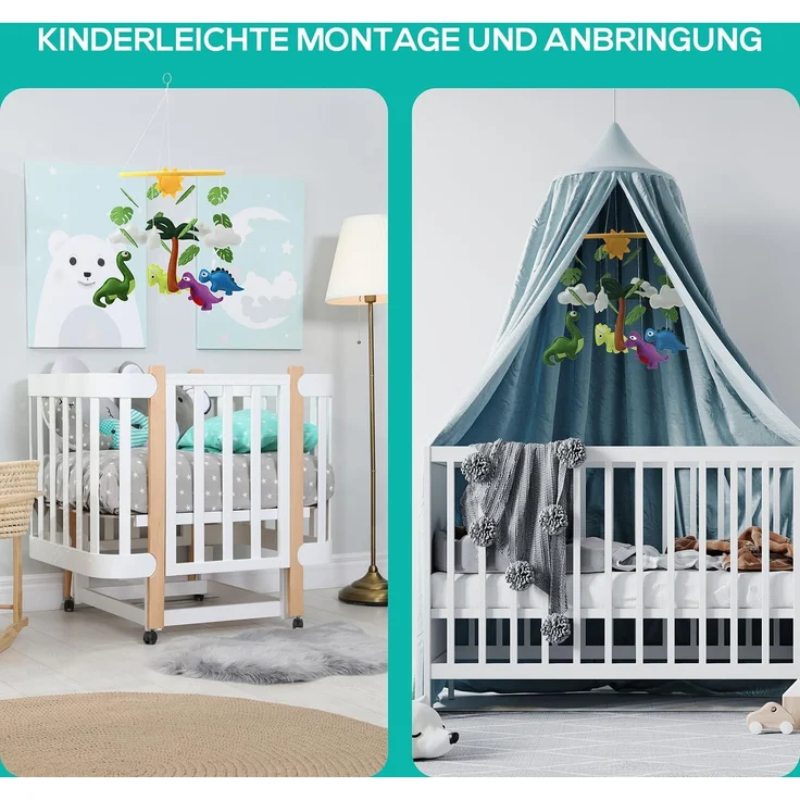 wortek Babymöbel-Set Baby Mobile Windspiel zum Aufhängen Dinos, (Set, 1-tlg, Kinderbett, Wickelkommode, Decke Kinderzimmer), Babymobile Bettglocke Babyzimmer Bett Baby Windspiel – Bild 5