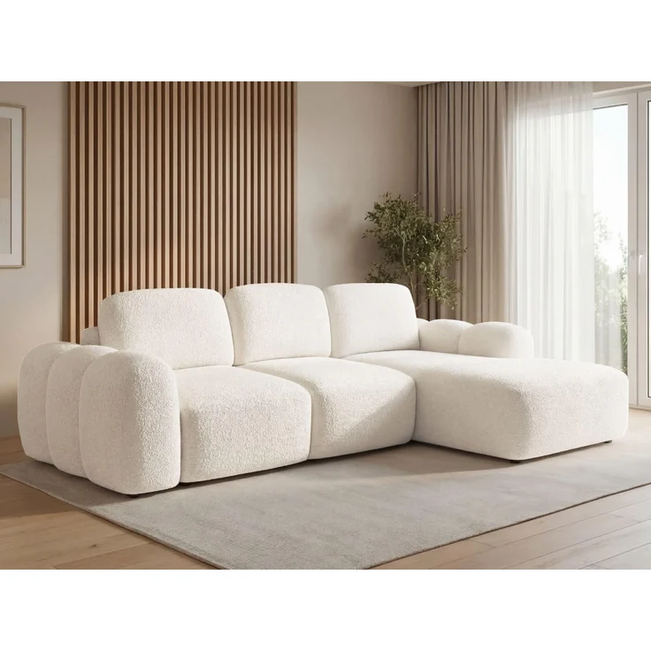 GRAINGOLD Ecksofa Avelin, Eckcouch für Wohnzimmer, L-Form mit Schlaffunktion und Bettkasten, Bouclé-Stoff, Creme, Rechts – Bild 4