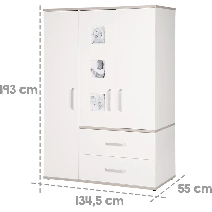 roba Kleiderschrank 'Moritz' - Kinderschrank 3-türig - 3 Bilderrahmen - Weiß / Luna Elm – Bild 3