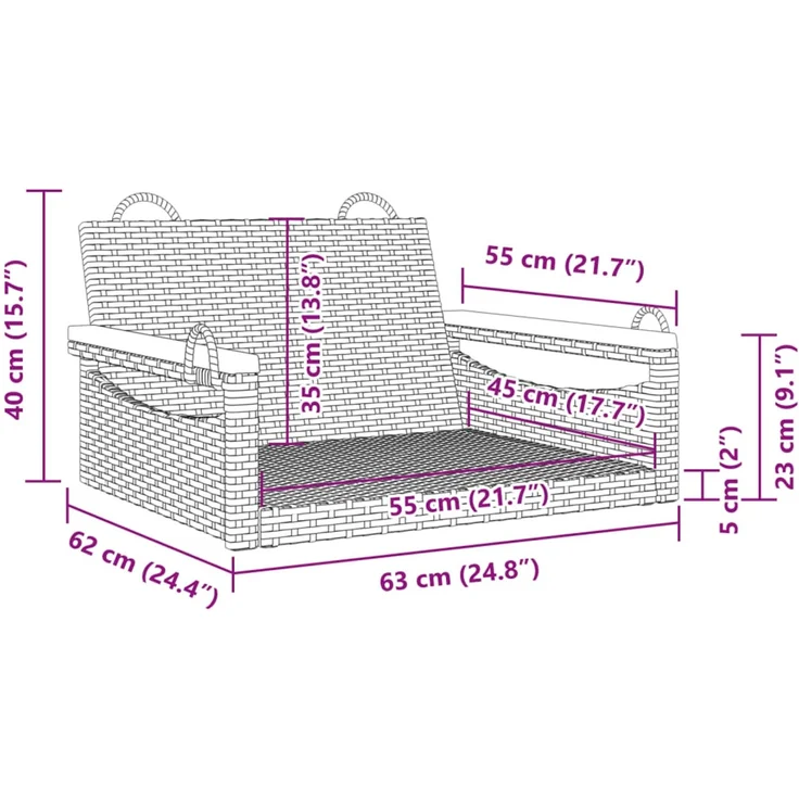 vidaXL Hängesessel Schwarz 63x62x40 cm Poly Rattan 368161 – Bild 9