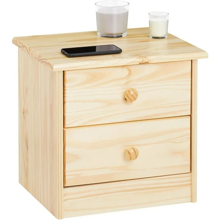IDIMEX Nachttisch Rondo, Kiefer massiv, Natur lackiert, 2 Schubladen, Landhausstil, Massivholz
