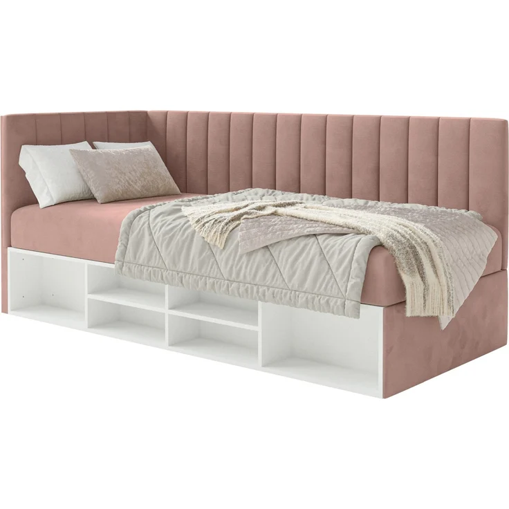 Selsey 'Ventrio' Jugendbett linksseitig mit Regalen, Easy-Clean-Samtbezug, hellrosa, 90x200 cm – Bild 7
