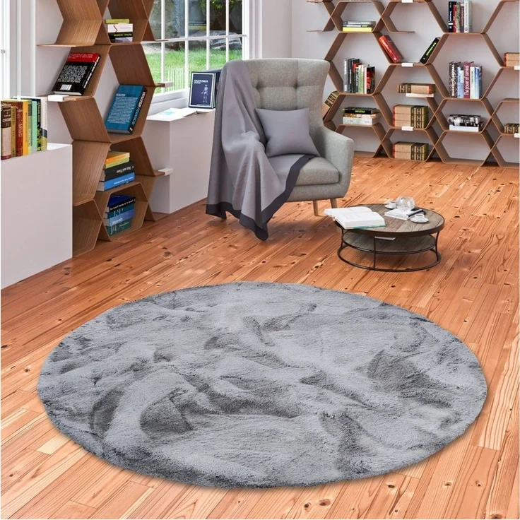 Pergamon Fellteppich Fellteppich Luxus Super Soft Plush Rund, Rund, Höhe: 25 mm – Bild 5