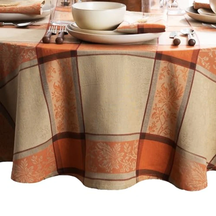 Elrene Home Fashions Herbsternte Jacquard-Tischdecke, gewebte Herbstfolie, Erntedankfest, Baumwolle, 152,4x213,4 cm, oval – Bild 2