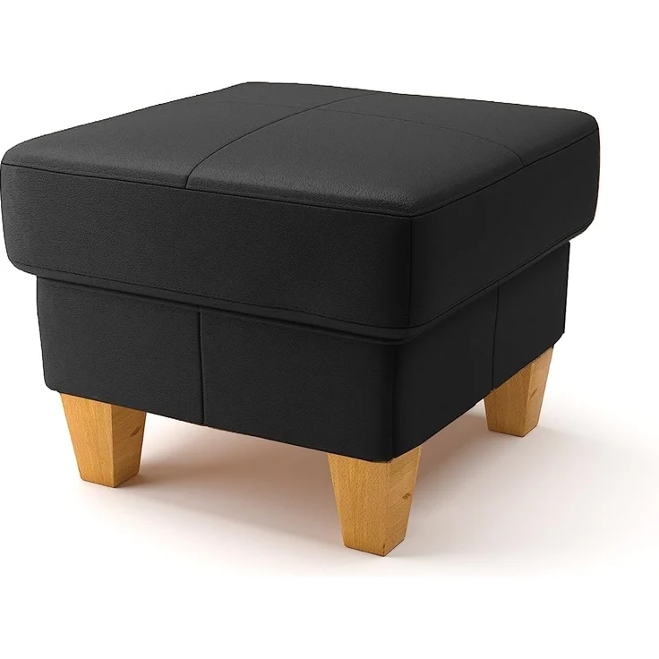 CAVADORE Stauraum-Hocker Ammerland / Polsterhocker im Landhaus-Stil mit Stauraum unter dem Deckel / 101 x 84 x 93 / Leder Schwarz