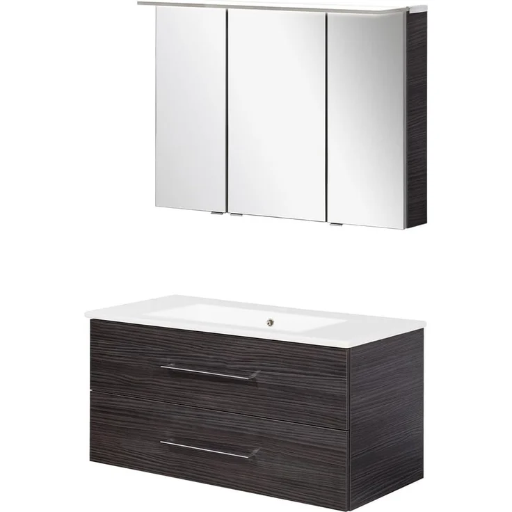 FACKELMANN B.PERFEKT Waschtisch Set mit Spiegelschrank 103 cm breit, Anthrazit, Waschbecken Keramik Weiß – Bild 1