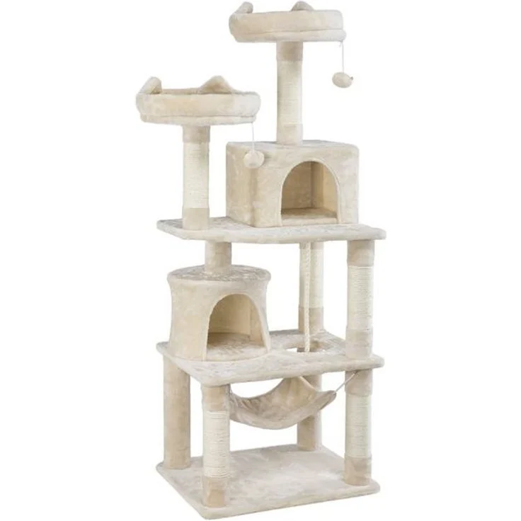 Yaheetech Kratzbaum 158/179/181 cm (H), Katzenbaum Kletterbaum 2 Aussichtsplattformen & 2 Höhlen & Hängematte – Bild 4