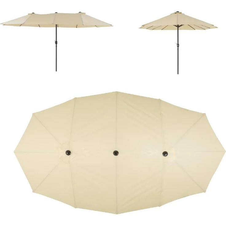 VCM Doppelsonnenschirm XXL, Sonnenschirm Creme 4,65m mit Kurbel, Polyester 180g/m² für Garten, Balkon und Terrasse