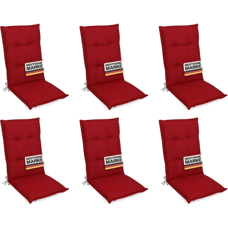 Gardissimo 6x PREMIUM Hochlehner Gartenstuhl Auflagen 120x50x8cm rot