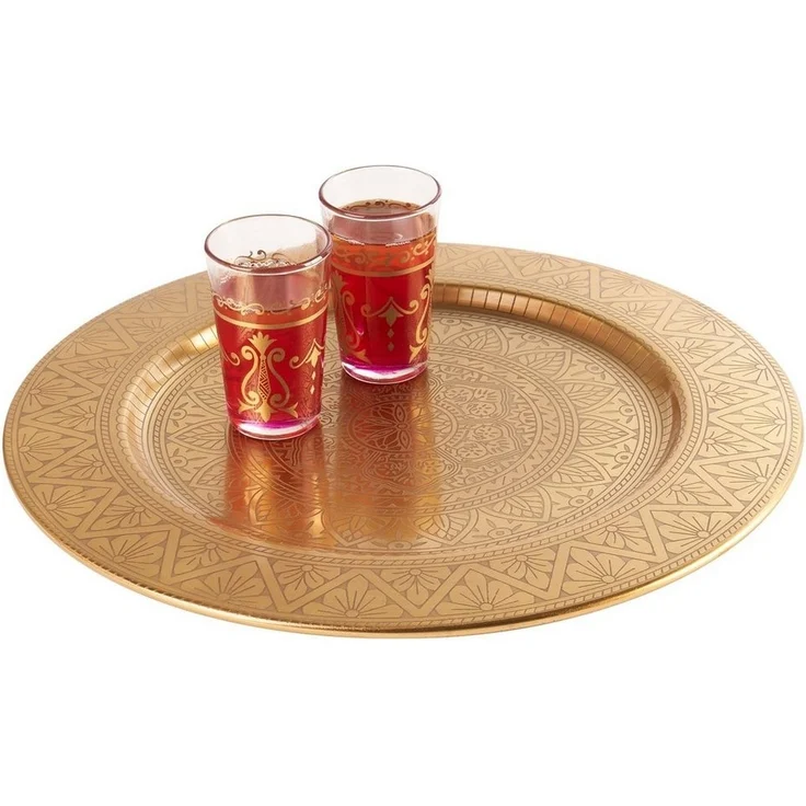 Marrakesch Orient & Mediterran Interior Tablett Orientalisches rundes Tablett aus Metall Manar 35cm, Handarbeit – Bild 5