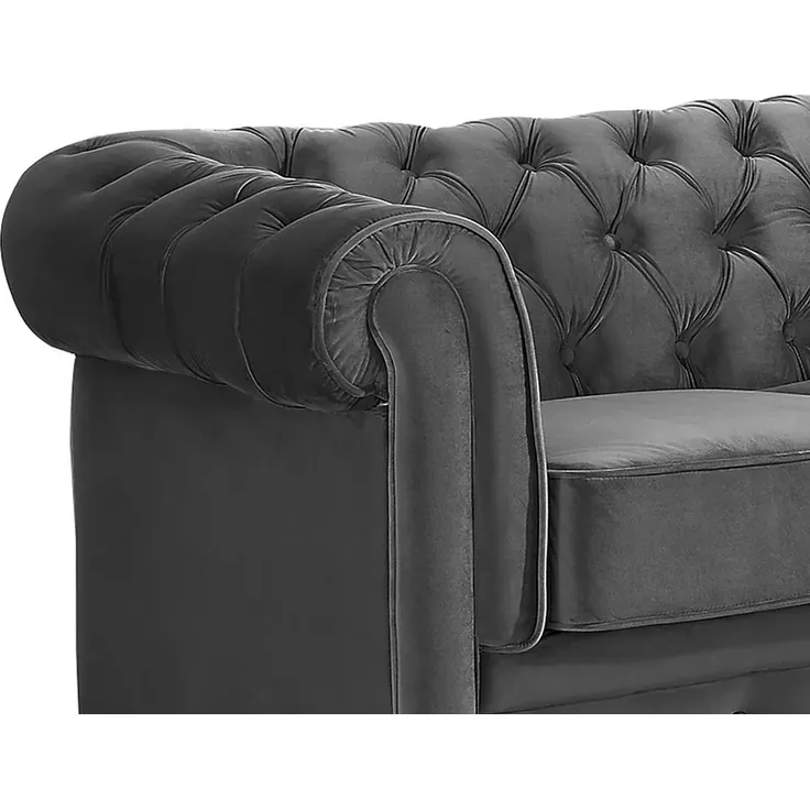 Vente-unique - CHESTERFIELD Couchgarnitur mit Sessel SamtStoff Grau - B 78 cm88 cm x H 72 cm x L 205 cm82 cm – Bild 6