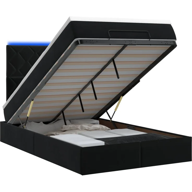 vidaXL Ottoman-Bett mit Matratze und LED Schwarz 120 x 200 cm Samt 3458369 – Bild 2