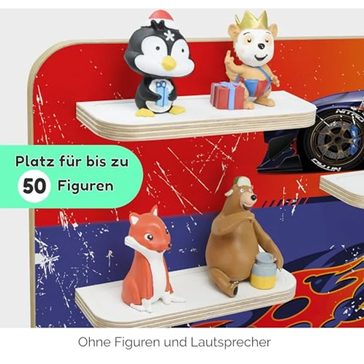 stadtecken Holzregal für Musikbox I Geeignet für die Toniebox und ca. 50 Tonies I Perfekte Tonie Aufbewahrung im Kinderzimmer I Zum Aufstellen oder Aufhängen I Racer, groß – Bild 5