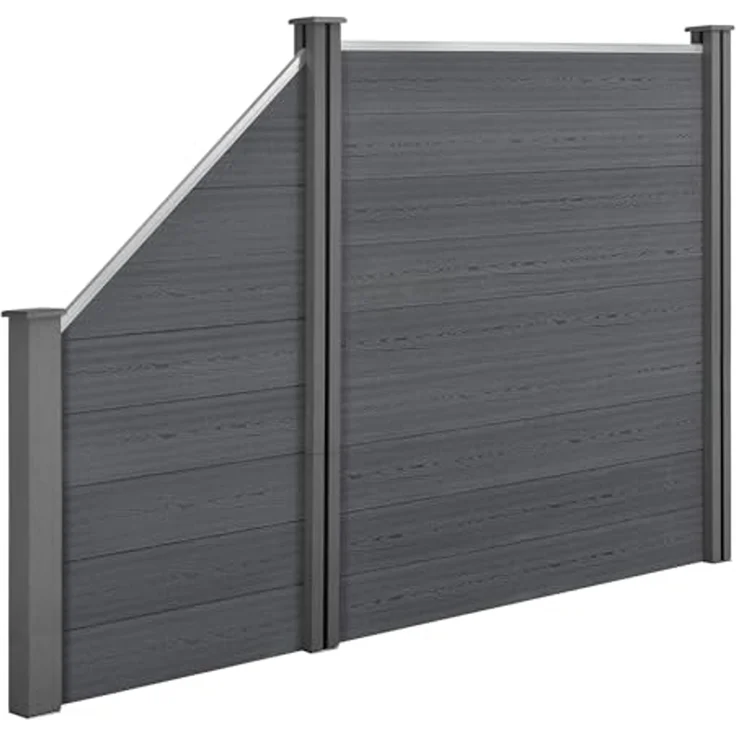 WPC Gartenzaun mit Schrägelement 183x277 cm grau [neu. holz] – Bild 2