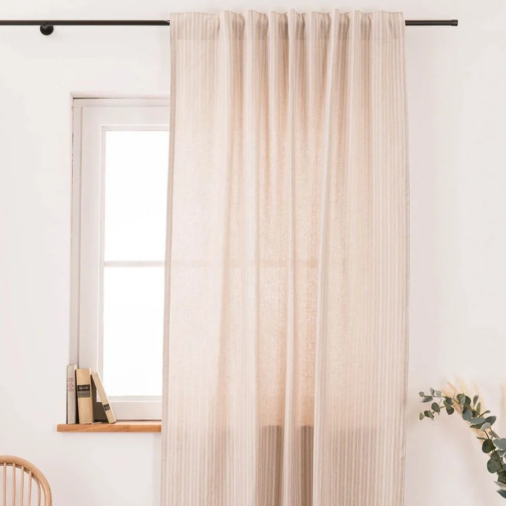 SCHÖNER LEBEN. Vorhang Gardine Basic Stripe Streifen natur weiß 245cm, Smokband, blickdicht, Baumwolle, handmade – Bild 2