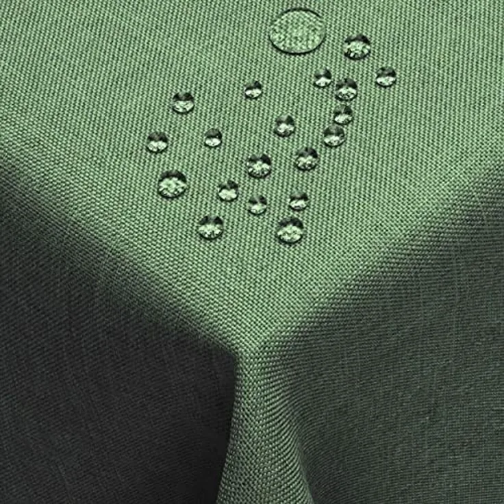 DecoHomeTextil Leinen Optik Tischdecke, Rechteckig 160 x 360 cm Dunkelgrün, wasserabweisend, fleckenabweisend, abwaschbar, Lotuseffekt, bügelfrei