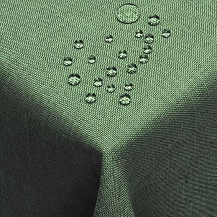 DecoHomeTextil Leinen Optik Tischdecke, Rechteckig 160 x 360 cm Dunkelgrün, wasserabweisend, fleckenabweisend, abwaschbar, Lotuseffekt, bügelfrei – Bild 1