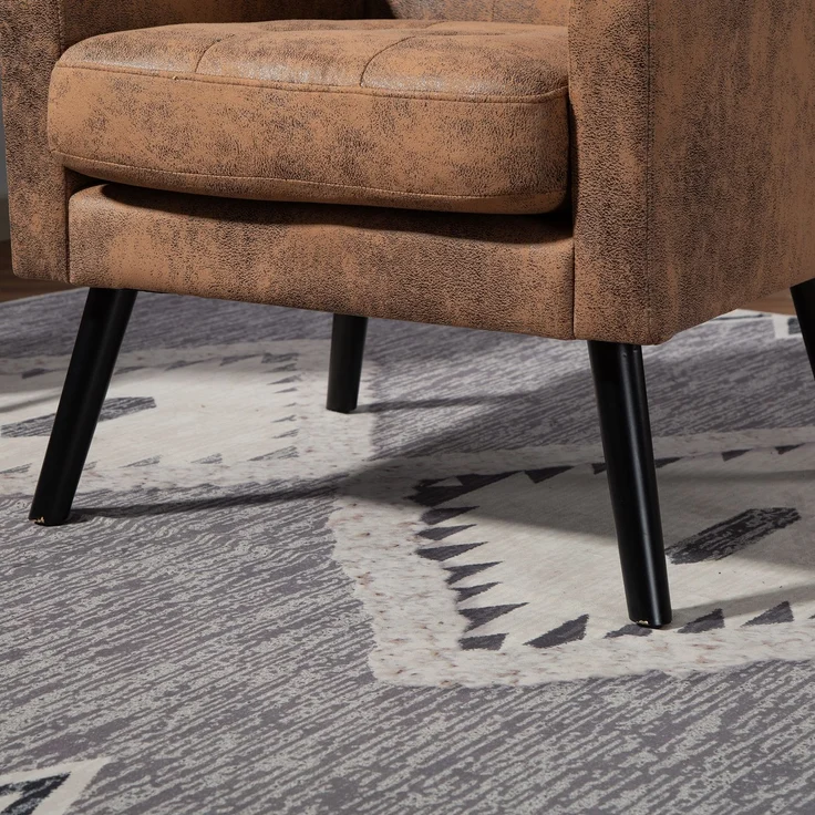 LVHOM Sessel aus Suedevlies mit Knopfsteppung, Relaxsessel mit Massivholzbeinen, Polstersessel für Wohnzimmer & Büro, bis 130kg, Braun – Bild 4
