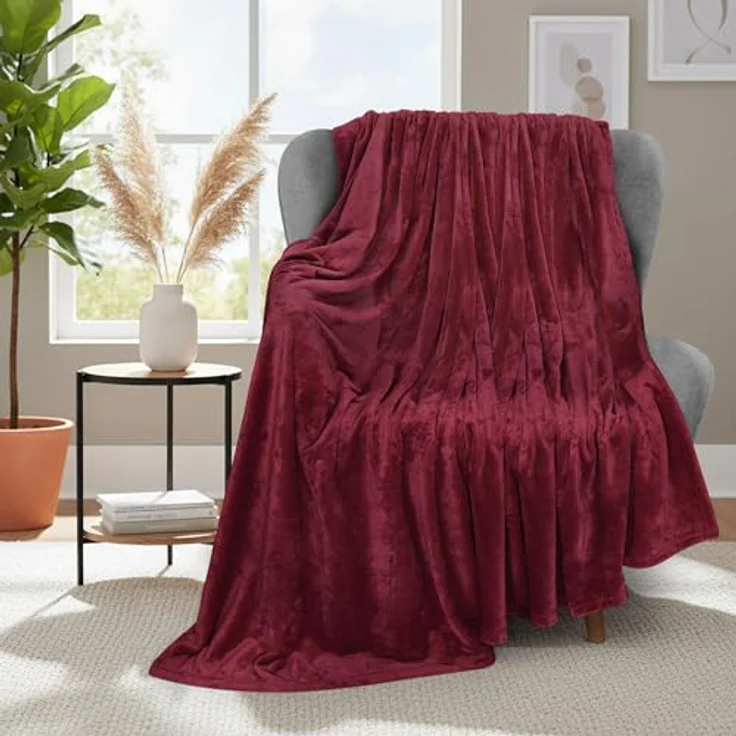 Utopia Bedding Fleecedecke Leichte Decke für Bett, Couch oder Sofa, Geeignet für alle Jahreszeiten [152x127 cm, Burgunder] – Bild 3